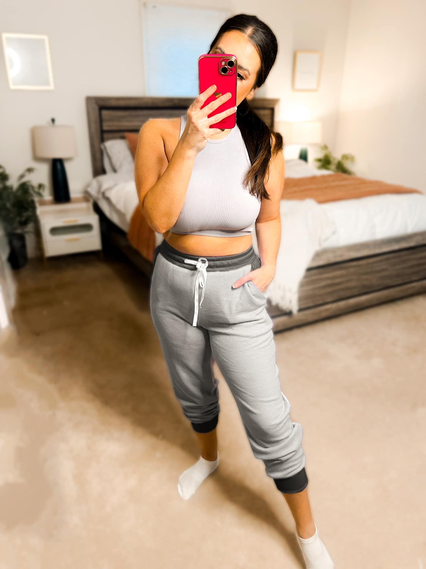 Two Tone Waffle Front Joggers