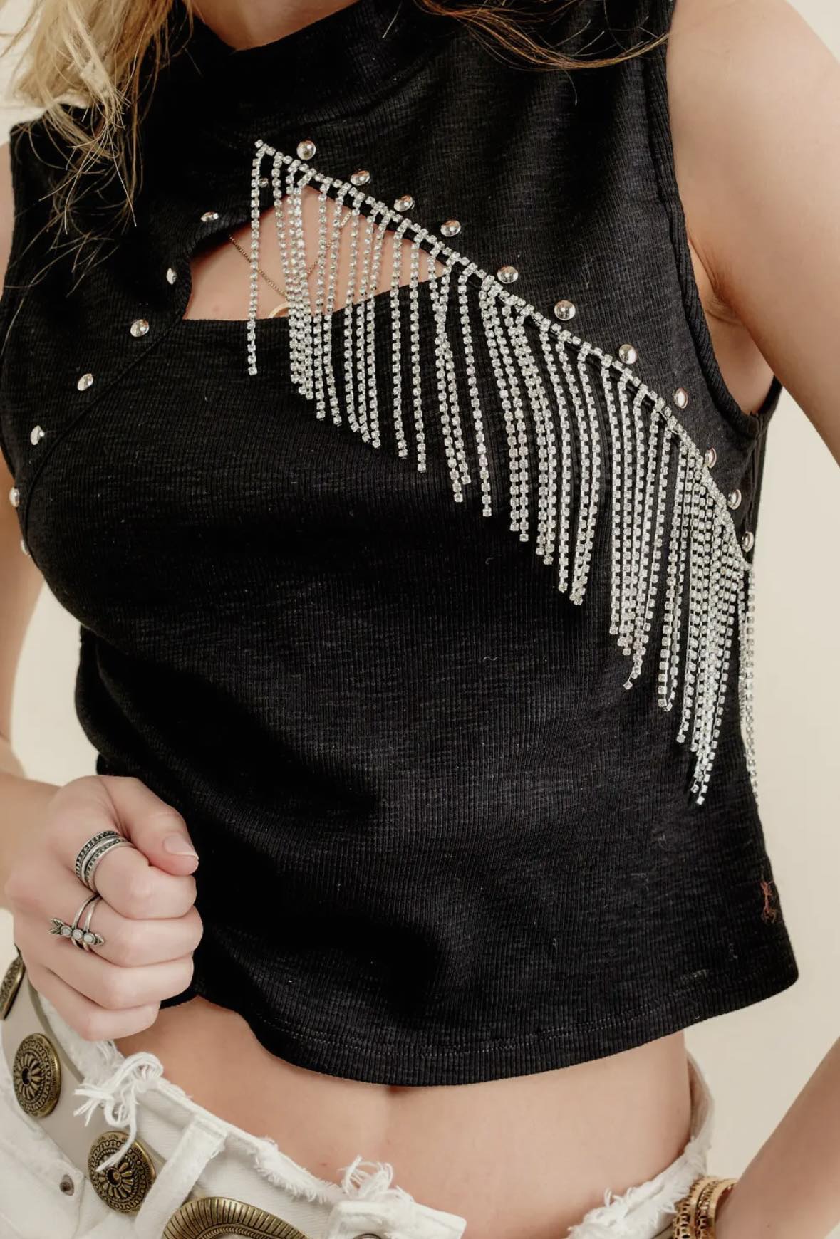 Honky-Tonk Studded Cropped Tank