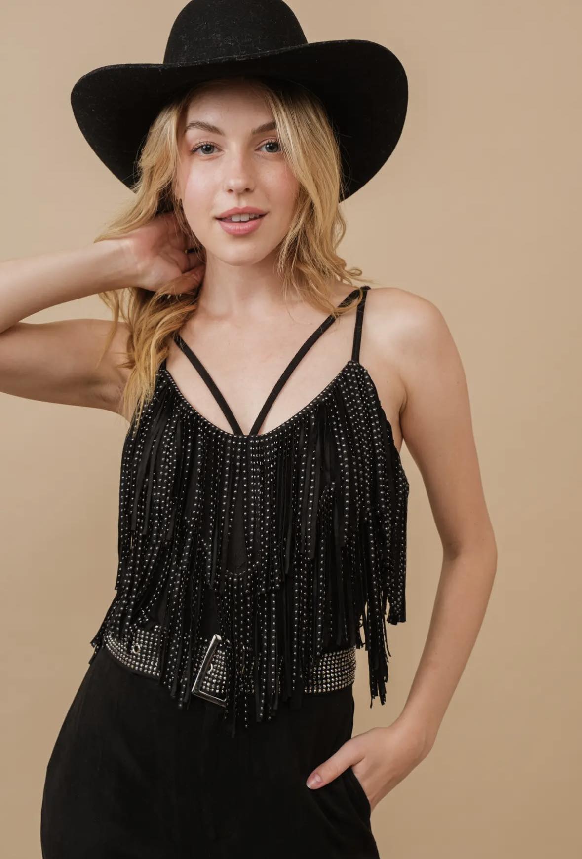 Whiskey Girl Studded Fringe Bodysuit