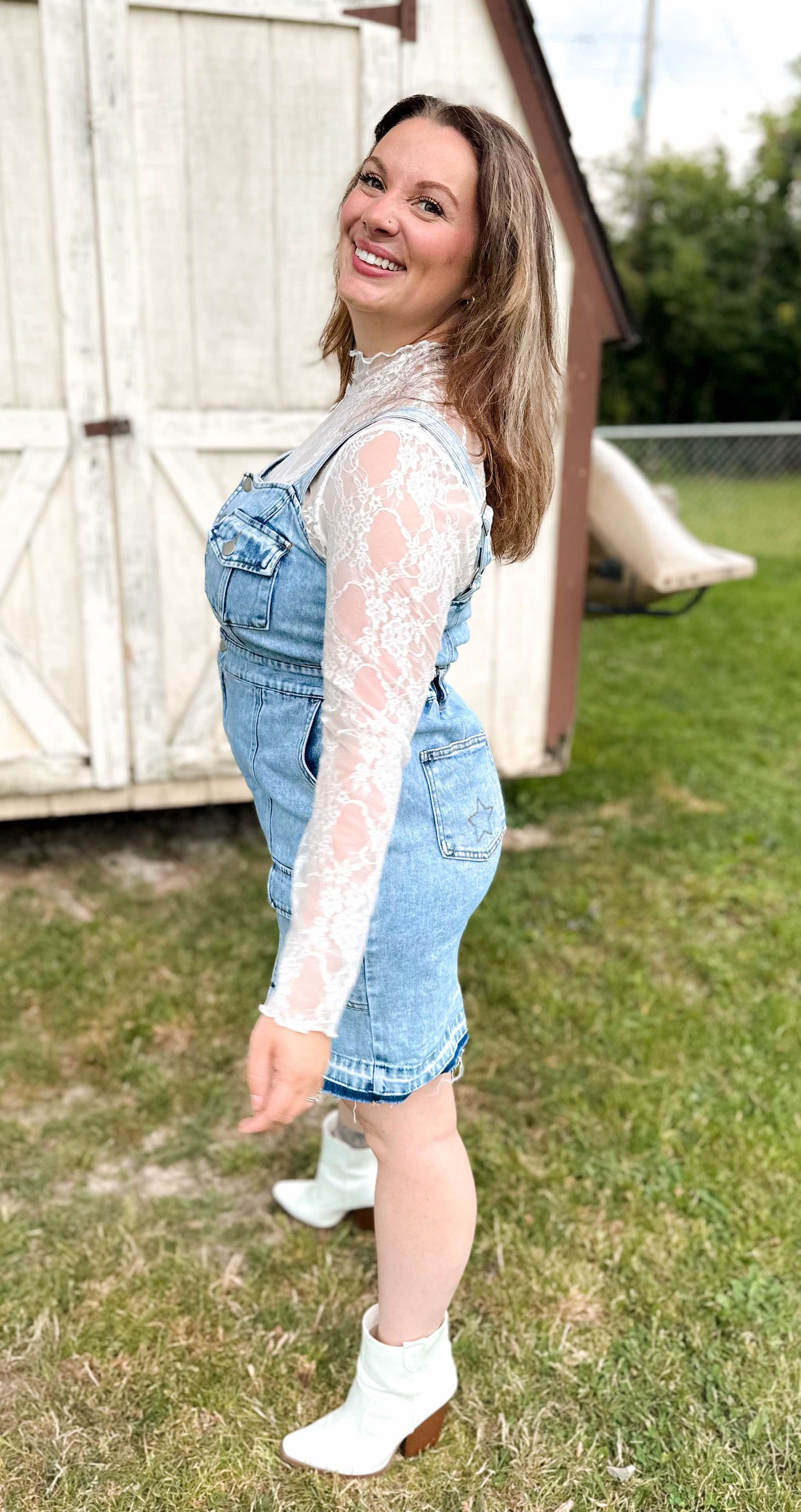 Hoedown Hottie Mini Denim Overall Dress