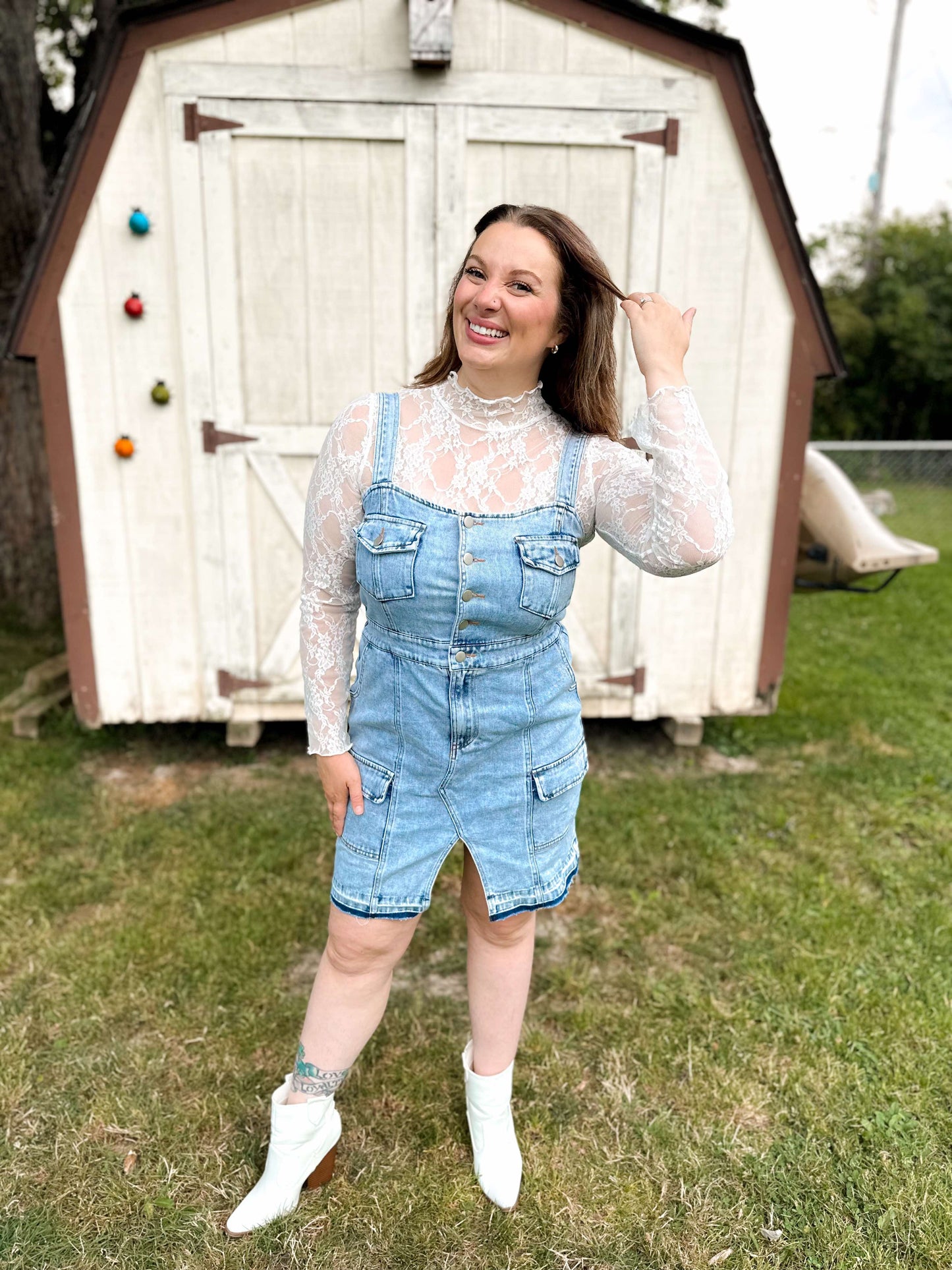Hoedown Hottie Mini Denim Overall Dress