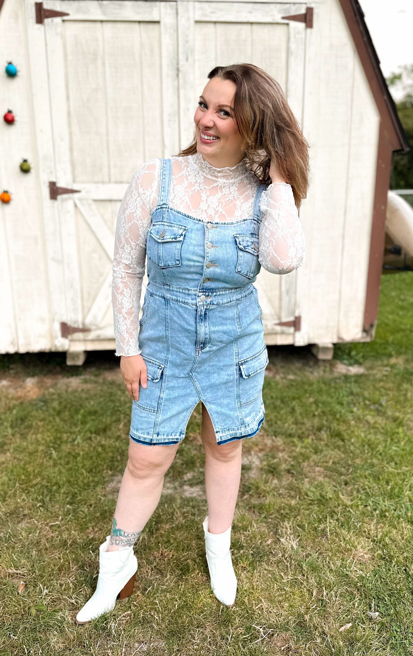 Hoedown Hottie Mini Denim Overall Dress