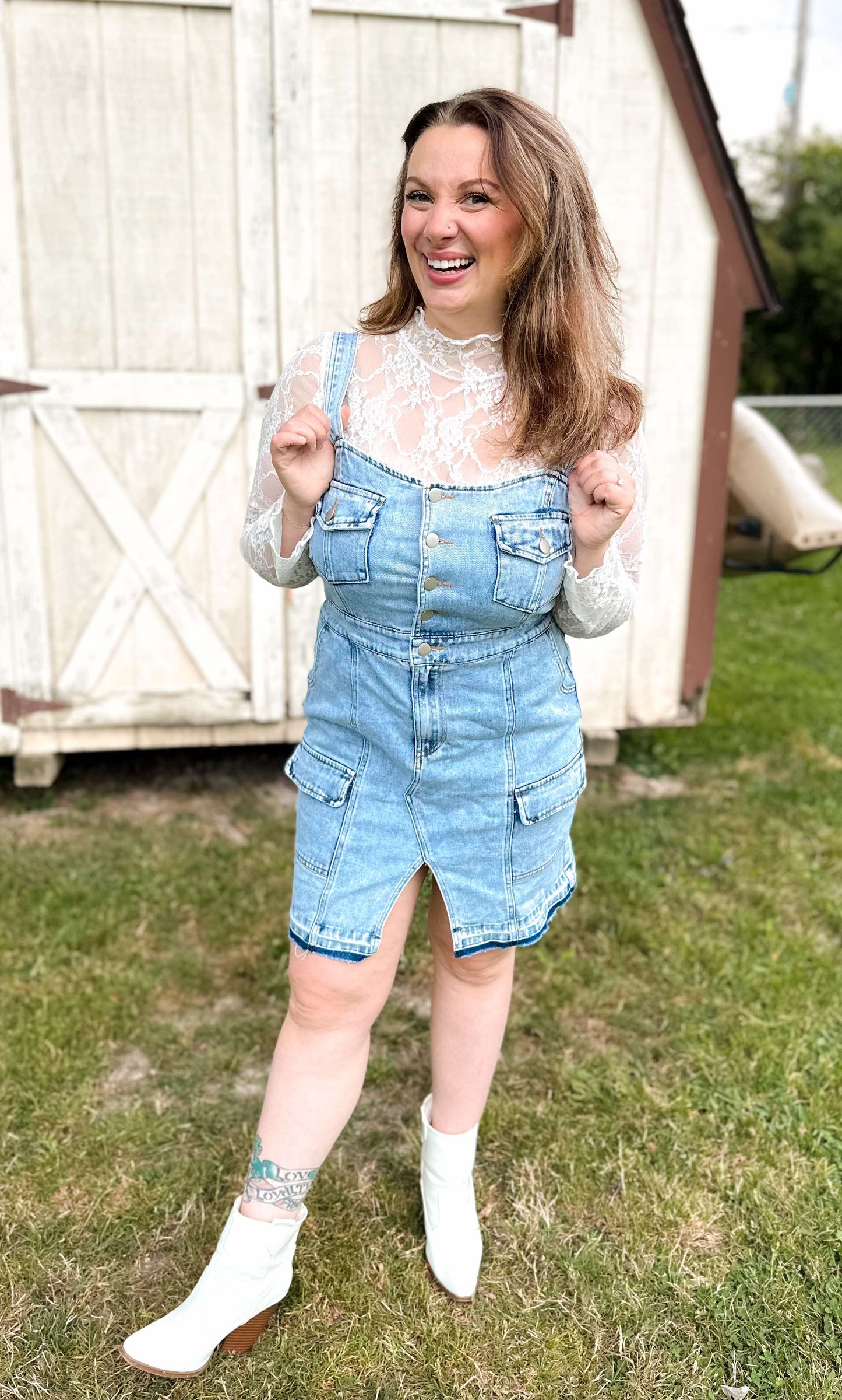 Hoedown Hottie Mini Denim Overall Dress