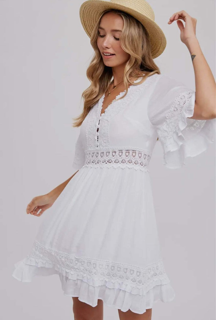 Let’s Elope Lace Trim Mini Dress