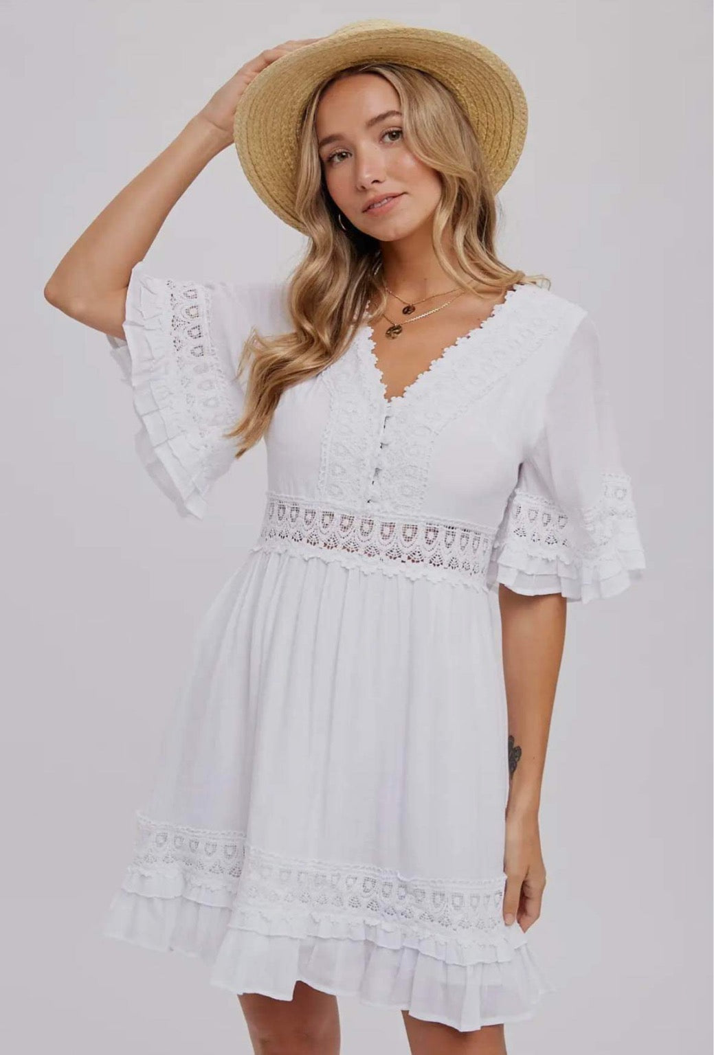 Let’s Elope Lace Trim Mini Dress