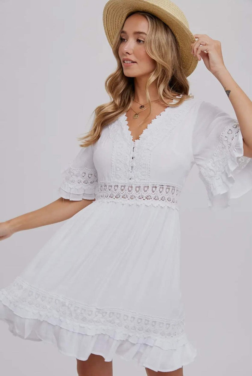 Let’s Elope Lace Trim Mini Dress