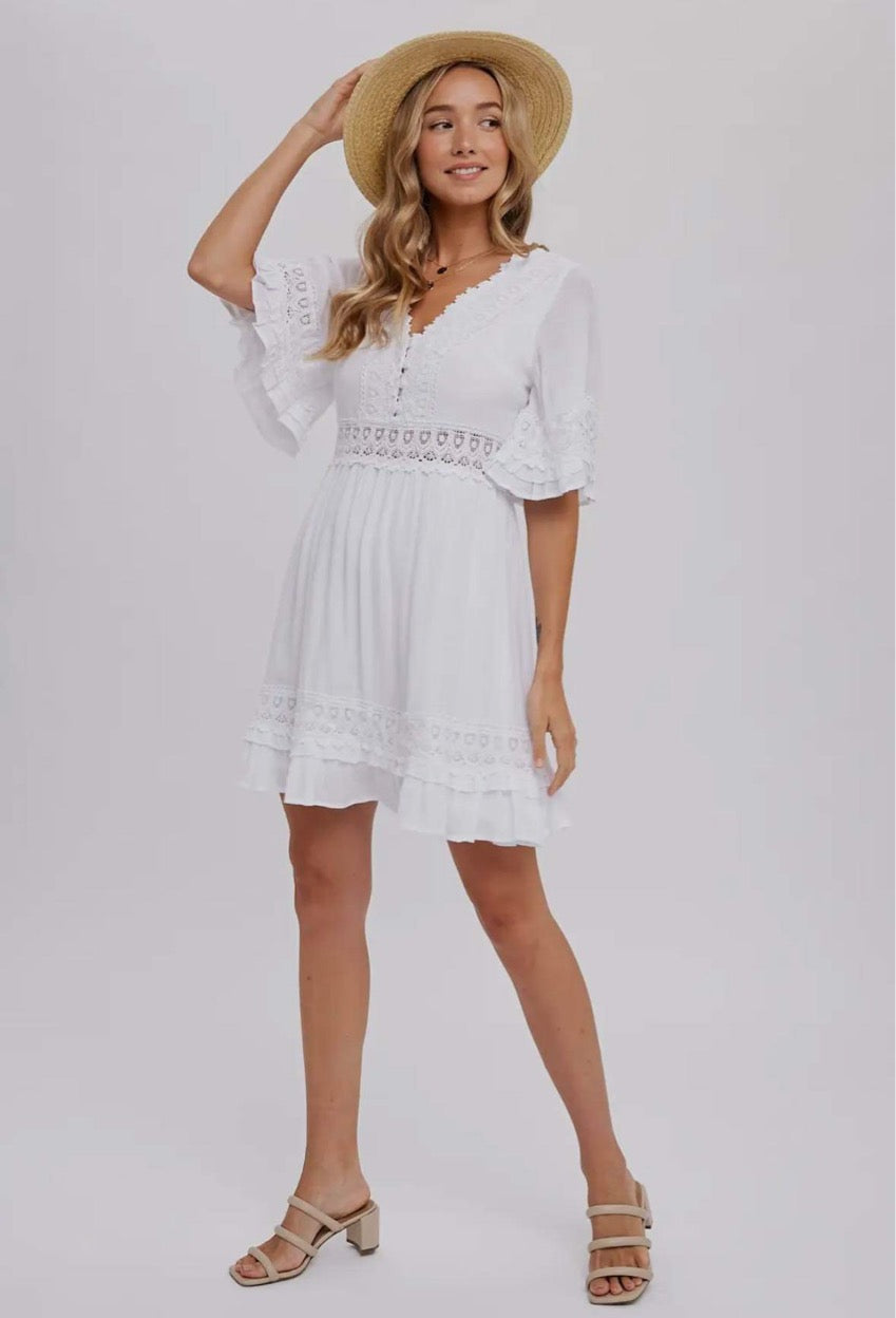 Let’s Elope Lace Trim Mini Dress