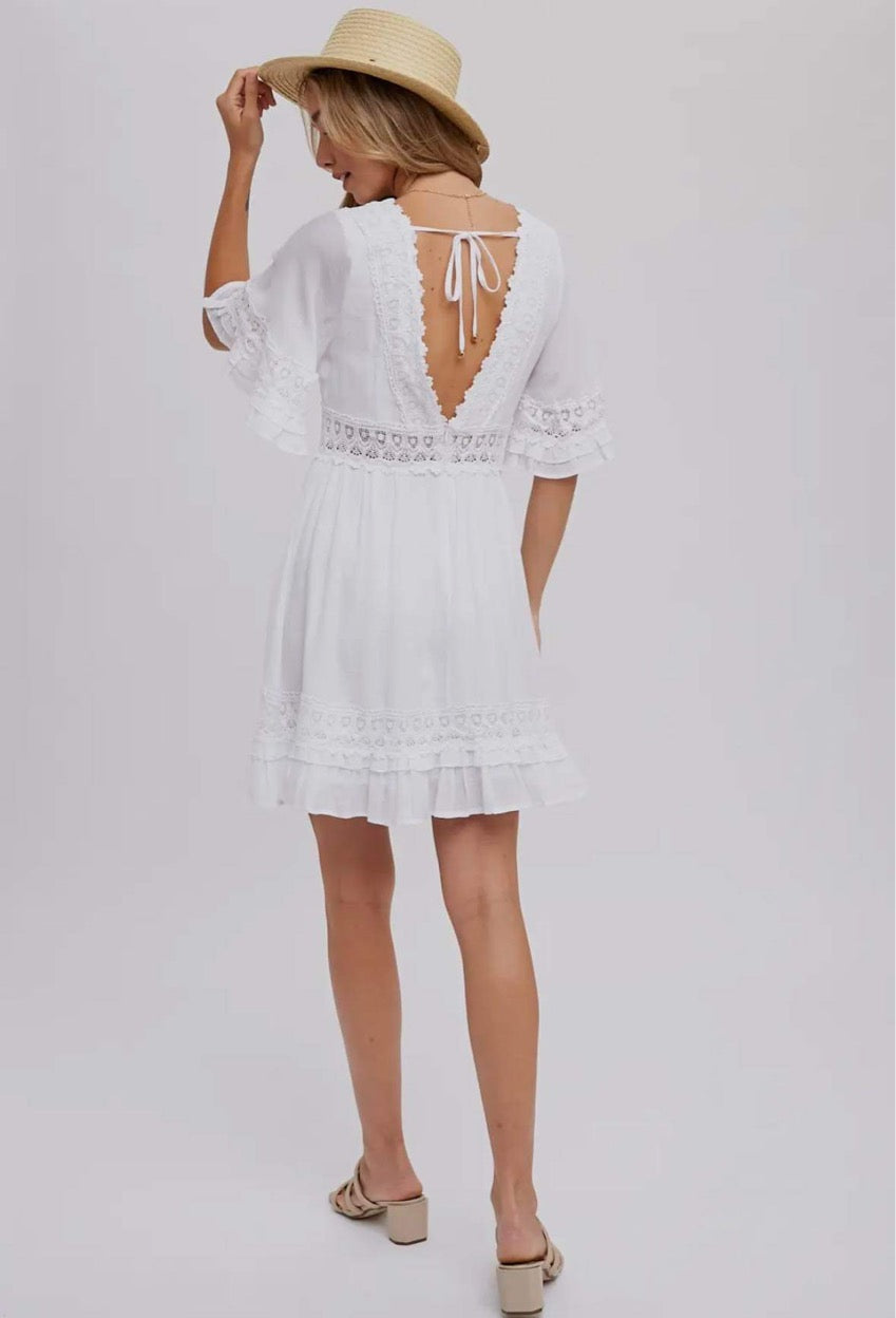 Let’s Elope Lace Trim Mini Dress