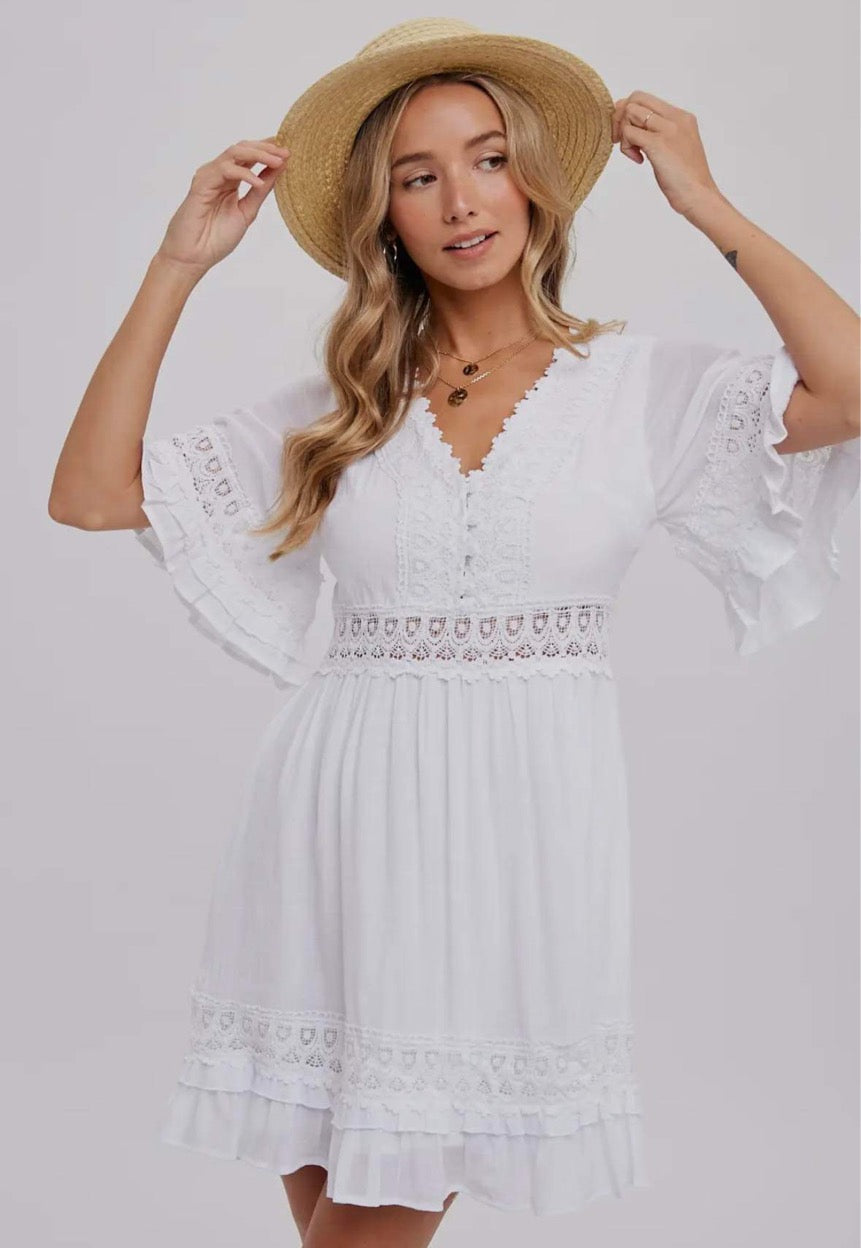 Let’s Elope Lace Trim Mini Dress