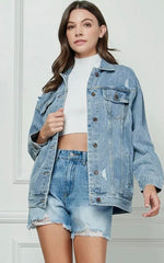 Oversized Distressed Classic Denim Jacket