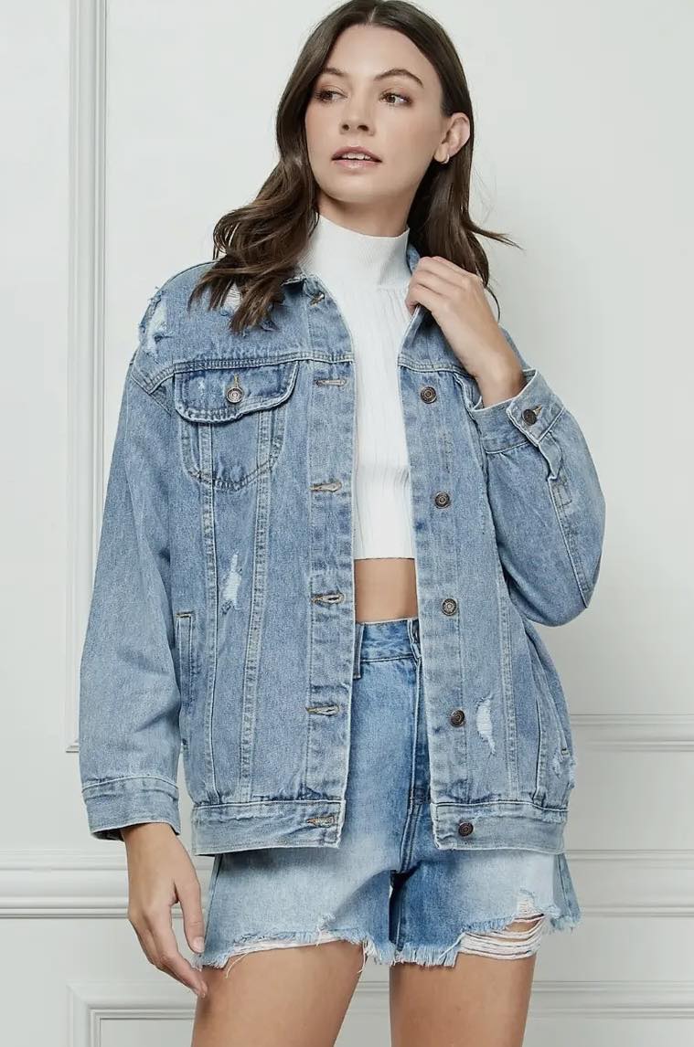 Oversized Distressed Classic Denim Jacket