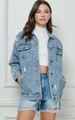 Oversized Distressed Classic Denim Jacket