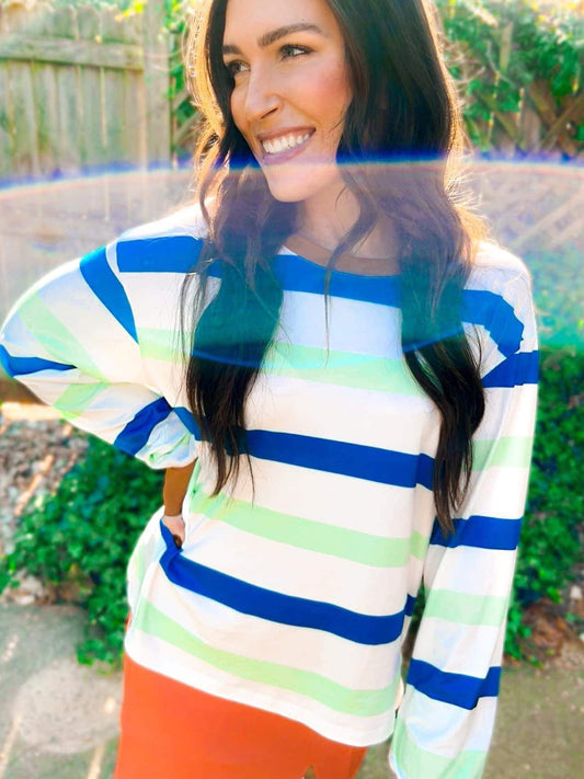 Multi-Color Striped Bell Sleeve Top