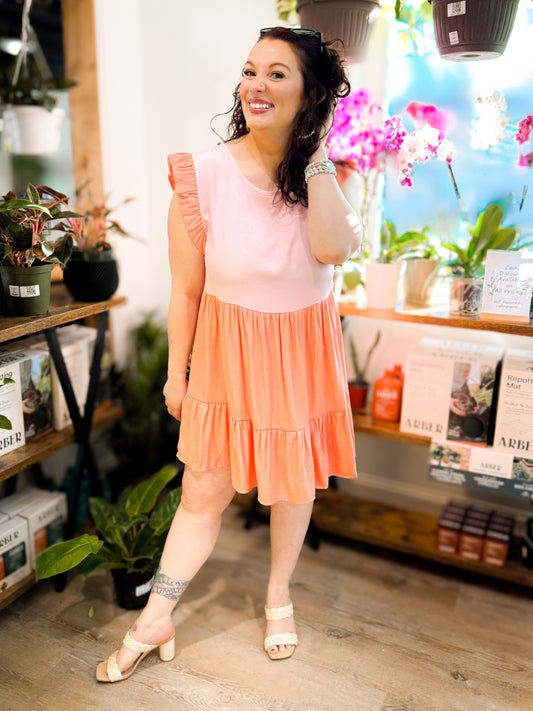 Just Peachy Two Tone Babydoll Dress