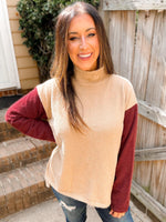 Cutie Color-Blocked Fuzzy Mockneck Sweater