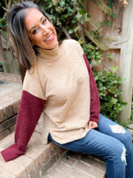 Cutie Color-Blocked Fuzzy Mockneck Sweater